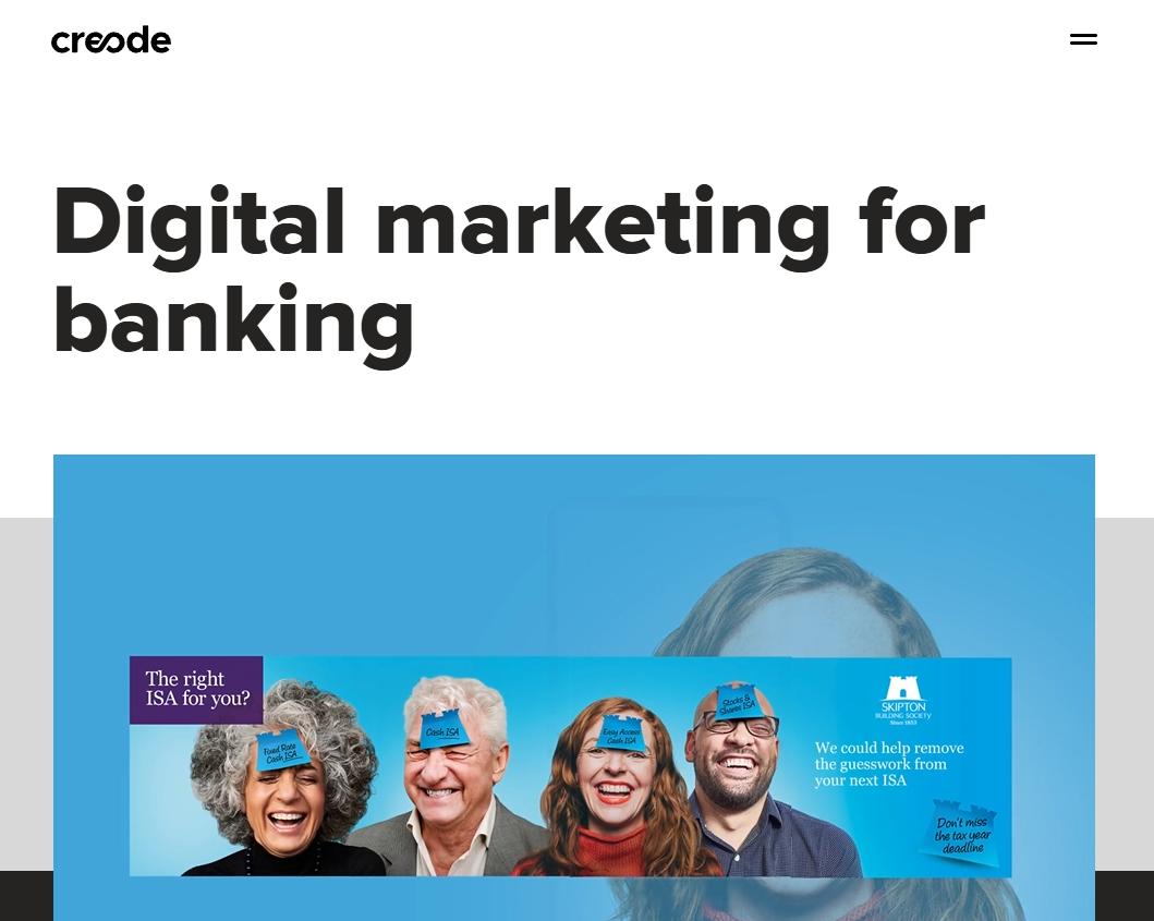 Creode.co.uk image showing their website with Digital Marketing for Banking heading
